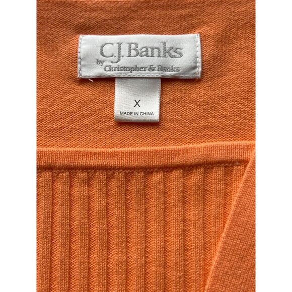 C.J. Banks Womens Open Cardigan Sweater With Ribbed Detail Orange Size X Cotton - Picture 2 of 5